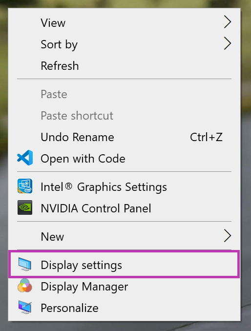 Open the Windows "Display Settings" by right clicking on the desktop
