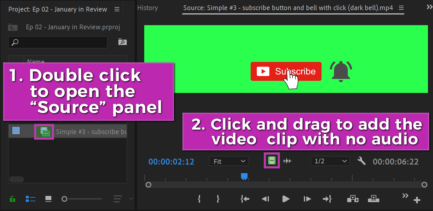 Add the green screen clip to your project timeline with no audio attached