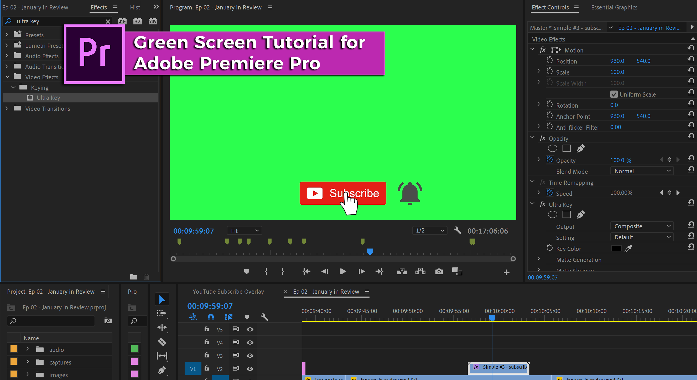 Green screen and chroma key effect tutorial for Adobe Premiere Pro