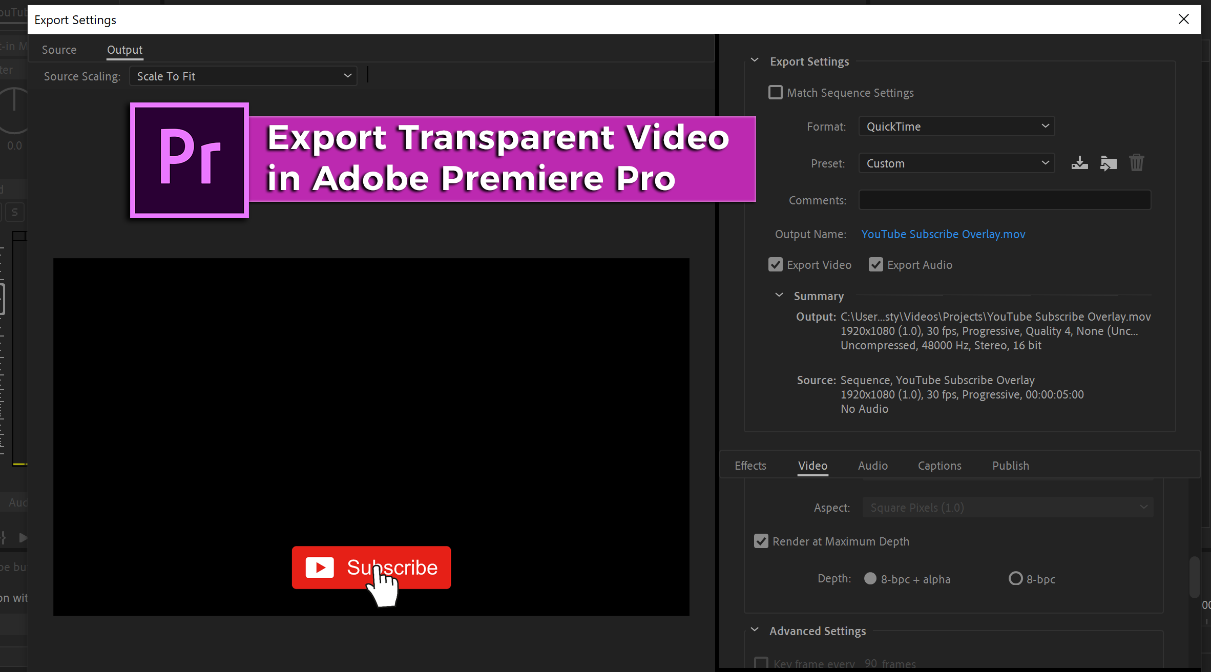 How to export transparent video in Adobe Premiere Pro