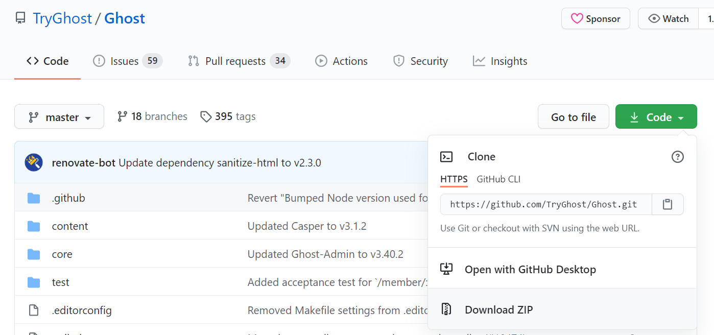 download Ghost CMS from GitHub
