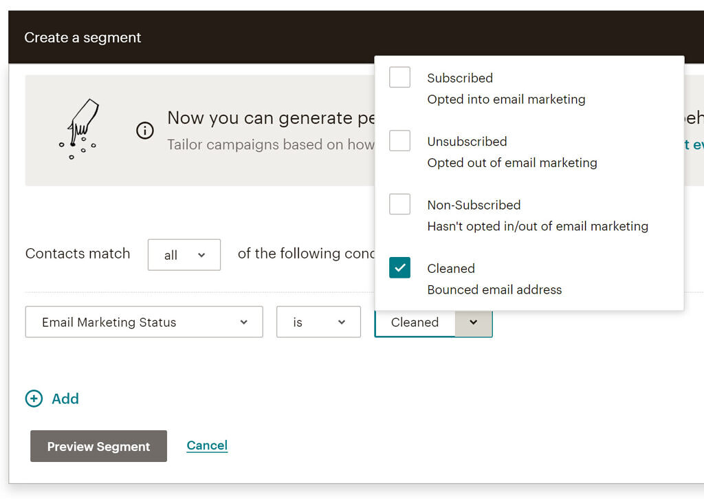 create a new segment for bounced emails