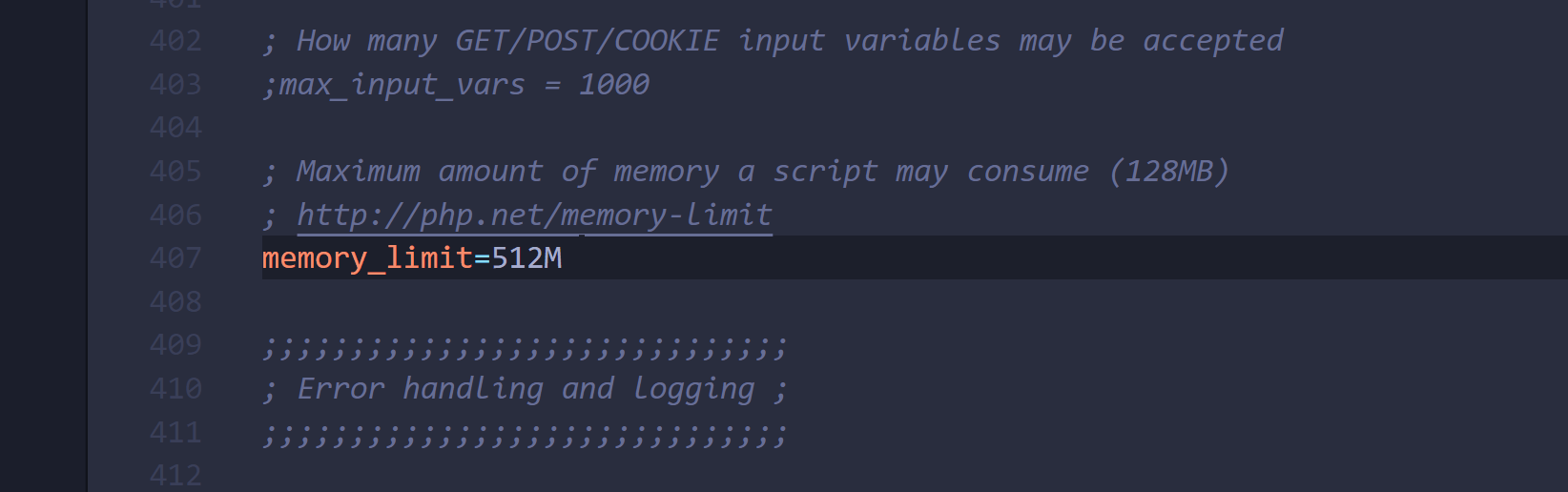 Raise the PHP memory limit using the php.ini config file