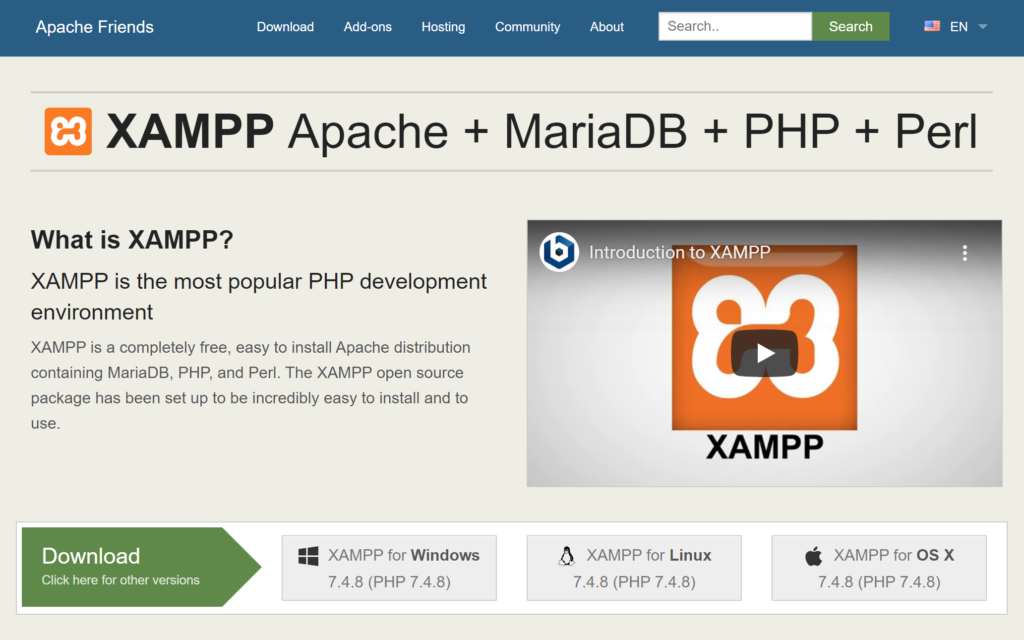 Setup a local web server - Install XAMPP - 1 download XAMPP server