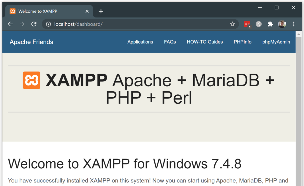 Setup a local web server - Install XAMPP - 5.1 open your localhost web server for the first time
