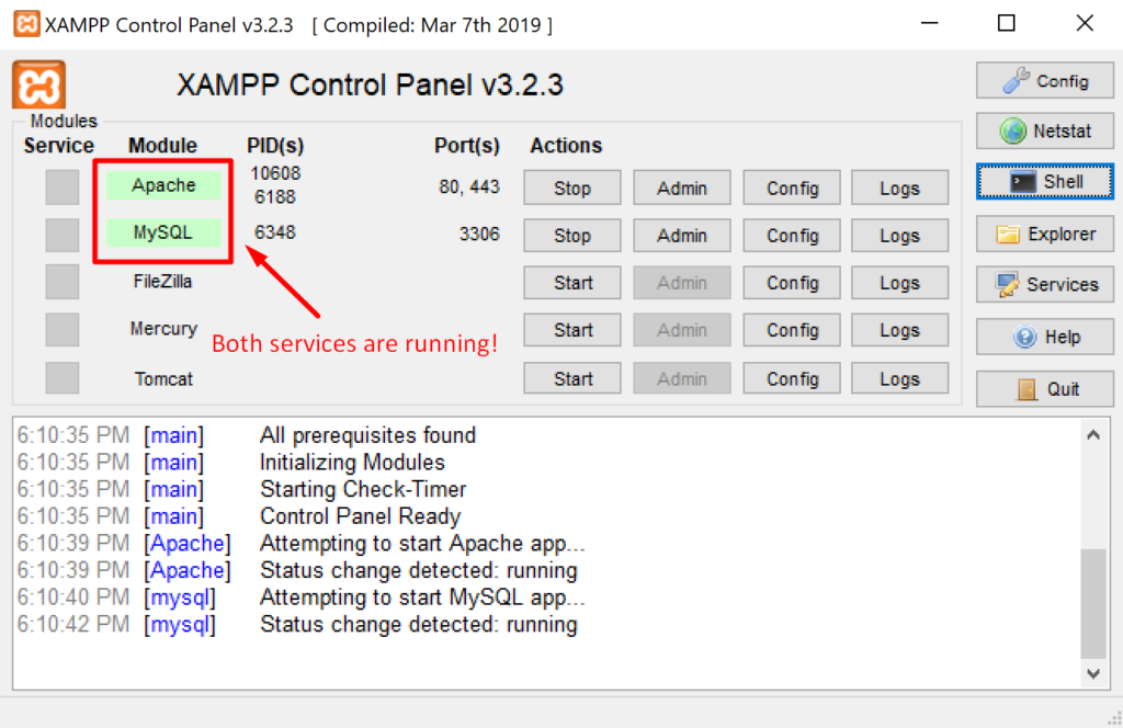 ensure your MySQL server is running from the XAMPP control panel