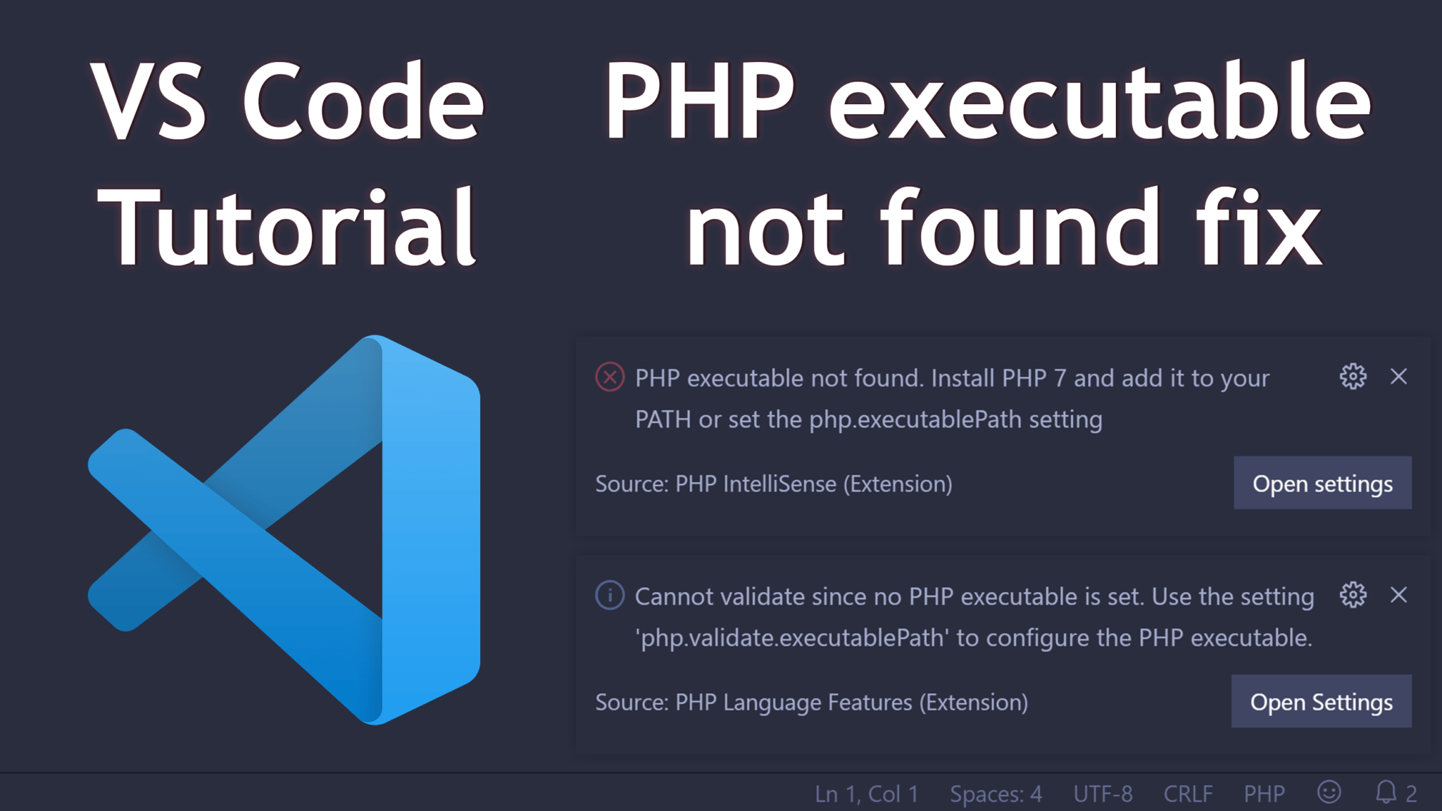 Fix "PHP executable not found" error in VS Code