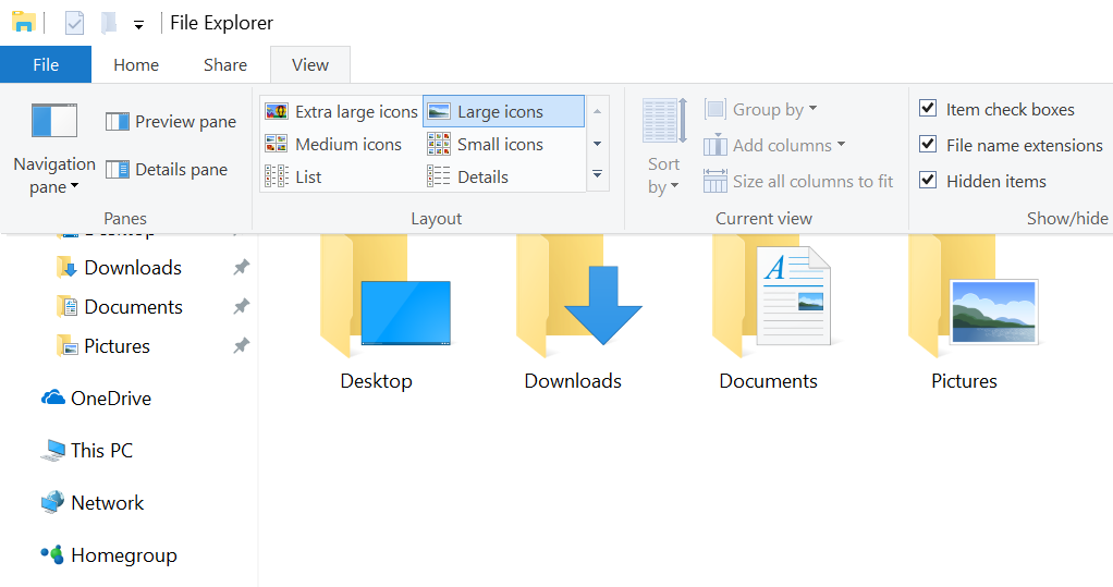 enable showing hidden files in Windows