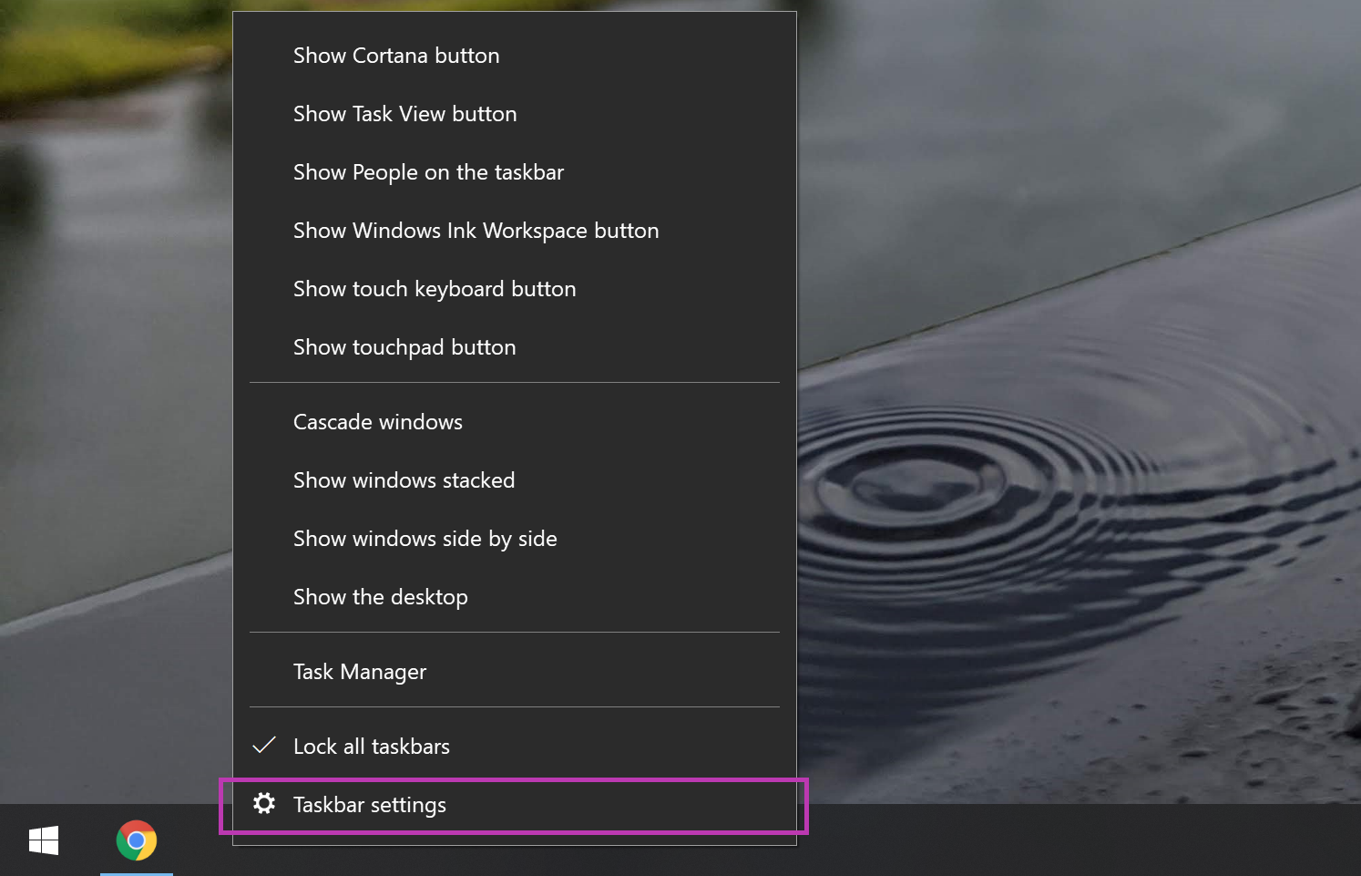 Right click on the Taskbar and select "Taskbar settings"