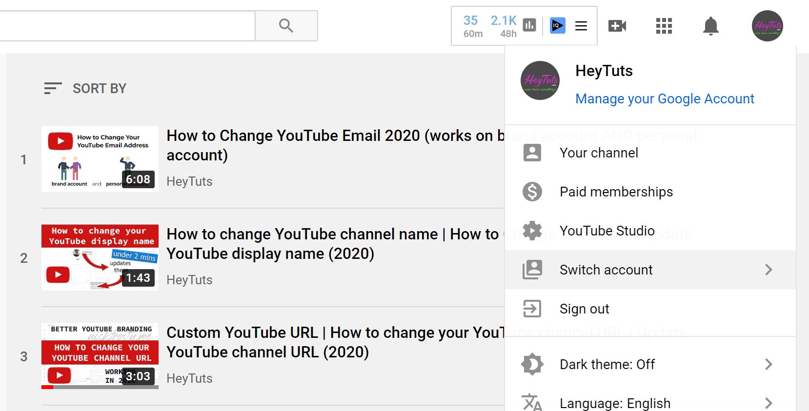 make sure your are selected to the correct YouTube account to change the email on